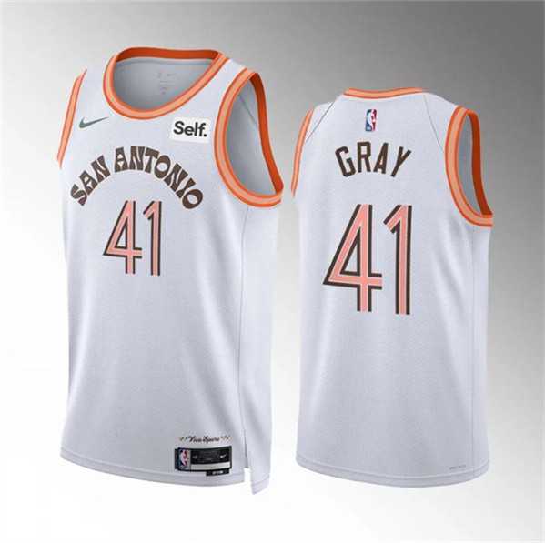 Mens San Antonio Spurs #41 Raiquan Gray White 2023-24 City Edition Stitched Basketball Jersey Dzhi->san antonio spurs->NBA Jersey